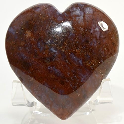 64mm Moss Agate Puffy Heart with Acrylic Stand