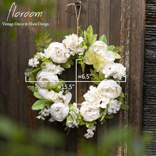 Floroom Artificial White Peony Wreath 15-16