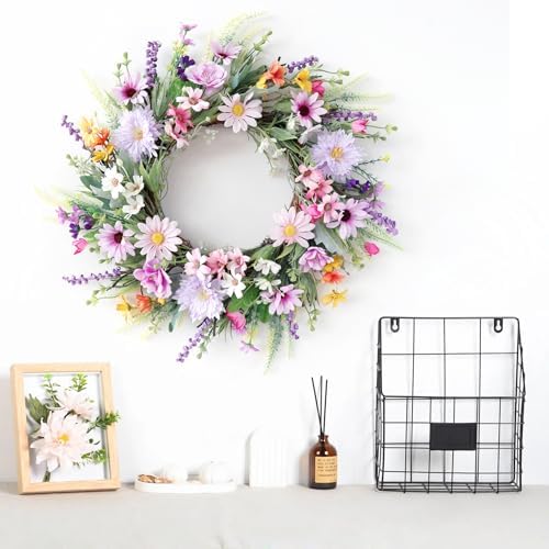 20 Inch Purple Wildflower Summer Wreath Front Door Decor