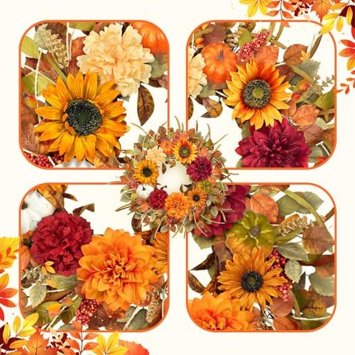 Fall Door Wreath with Sunflowers and Pumpkins