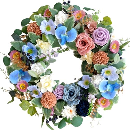 22 Inch Blue Phalaenopsis Wreath for Front Door