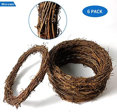 Worown 6 Pcs 10 Inch Natural Grapevine Wreaths for DIY Crafts