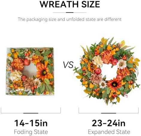 24 Inch Fall Wreath with Artificial Apples Dahlias and Sunflowers
