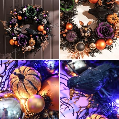 Valery Madelyn 18 Inch Halloween Wreath with Lights for Front Door