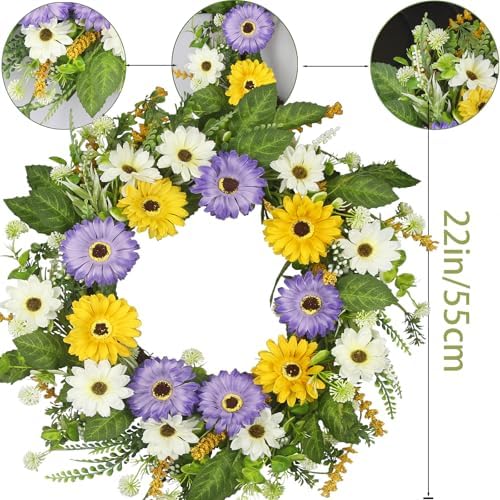 Cityes Artificial Chrysanthemum Wreath 22 Inch Spring Door Decor