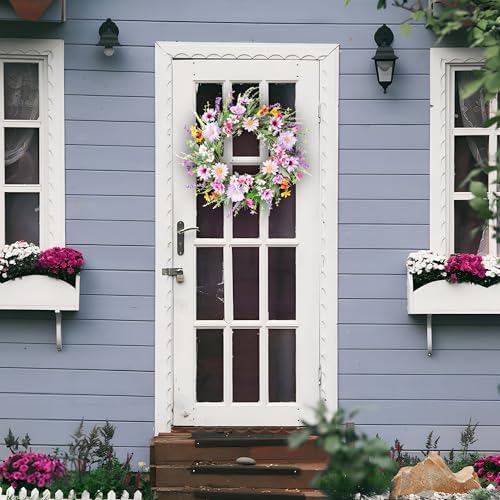 20 Inch Purple Wildflower Summer Wreath Front Door Decor