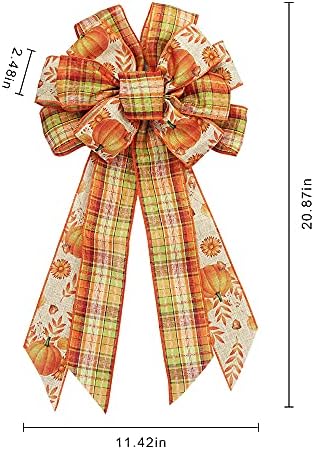 ABTOLS Large Fall Pumpkin Bow Wreath Decoration