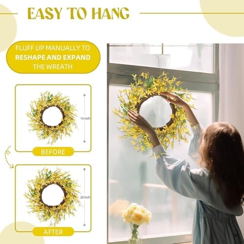 Hometrance 20 Inch Spring Wreath with Yellow Forsythia