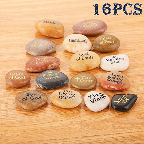 16PCS Engraved Names of Jesus Christ on Natural Stones
