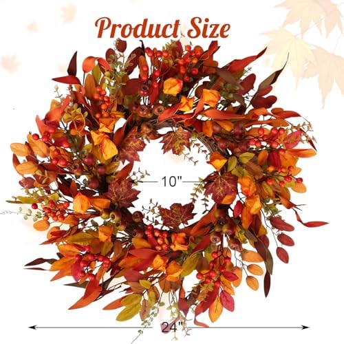 24 Inch Artificial Berry Wreath for Fall Holiday Decor