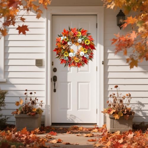 Pinkpuii 24 Inch Fall Wreath for Front Door