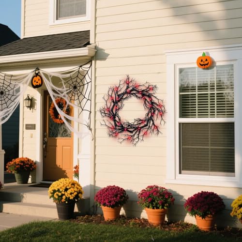Halloween Black Branch Wreath with Lights