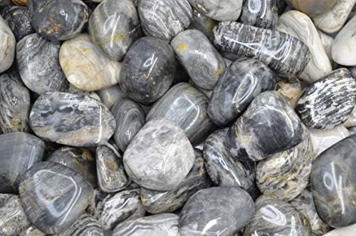 Fantasia 3 lbs Tumbled Black Cream Chert Stones for Fountains