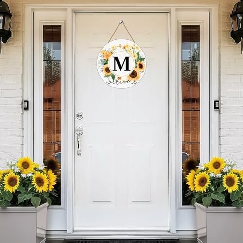 Sunflower Monogram Letter M Wreath for Front Door