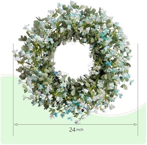 Summer 24-inch Blue Flower Wreath Front Door Decor