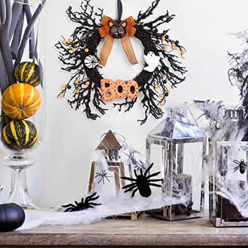 Adeeing 18 Inch Halloween Wreath with Black Cat and Boo Sign