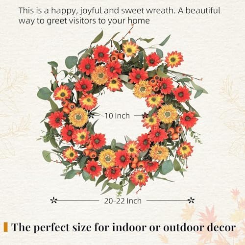 Hometrance 22 Inch Autumn Wreath for Front Door