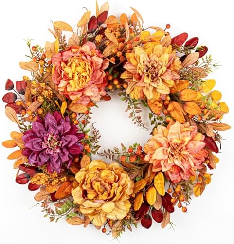 VioletEverGarden 22 Inch Autumn Wreath with 5 Colors