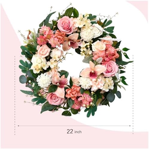 24 Inch Spring Floral Wreath for Front Door