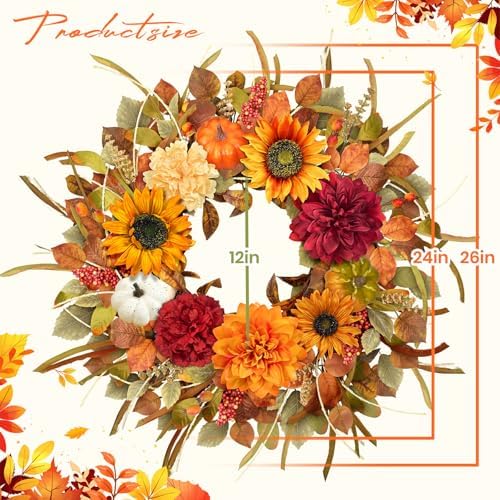 Fall Door Wreath with Sunflowers and Pumpkins