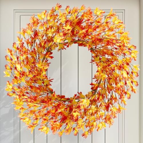 20 Inch Artificial Forsythia Flower Wreath Orange