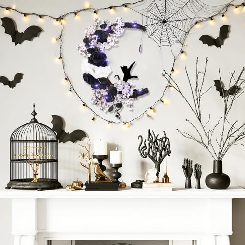 MyCoats 2025 Halloween Wreath Black Cat Door Decor