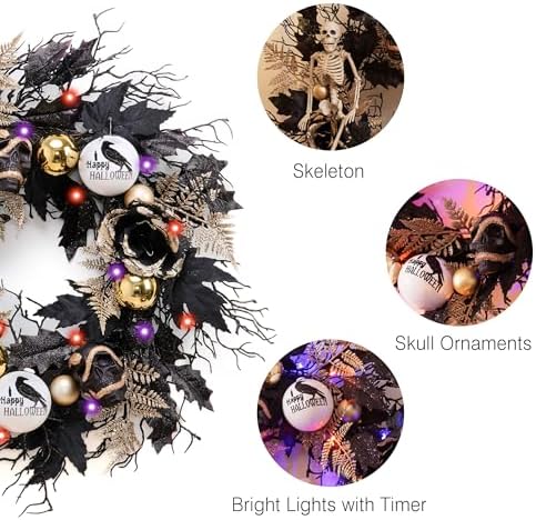 DecorbyHannah Collapsible Halloween Door Wreath with LED Light