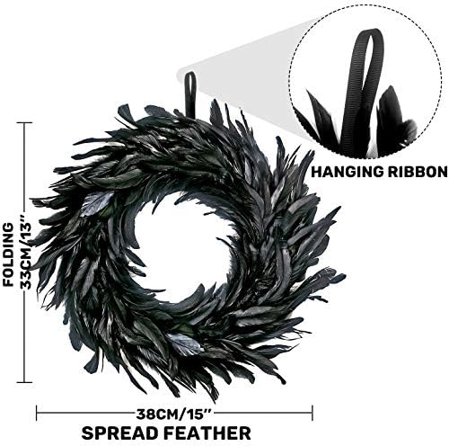 MOVINPE Black Feather Wreath - Halloween Decor