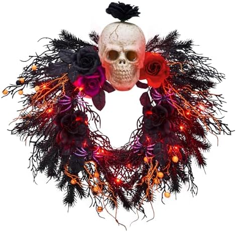 20 Inch Halloween Wreath with Lights and Decor