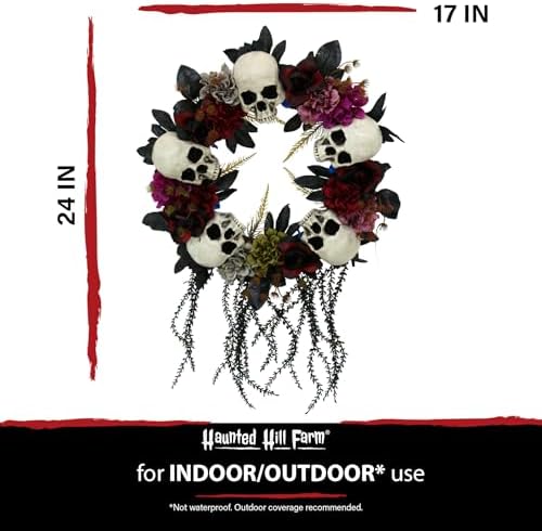 Haunted Hill Farm 24-Inch Halloween Wreath with Skulls and Vines