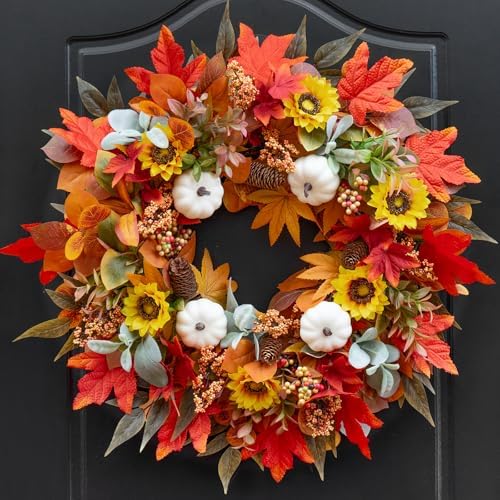 Pinkpuii 24 Inch Fall Wreath for Front Door