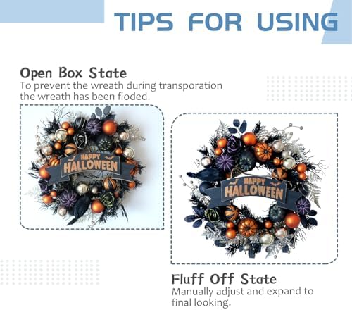 Halloween Glitter Pumpkin Wreath with Balls Berries and Black Roses