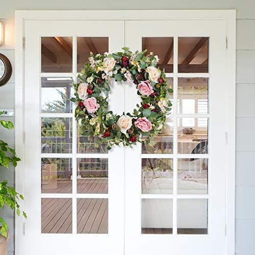 WANNA-CUL 24 Inch Spring Rose Wreath for Front Door