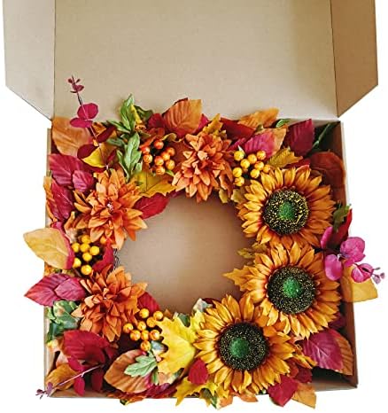 20 Inch Sunflower Wreath Fall Door Decor