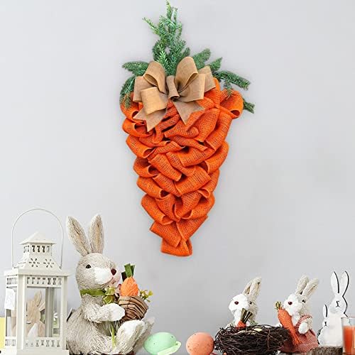 236 Inch Easter Carrot Wreath with Bow and Eucalyptus Leaves