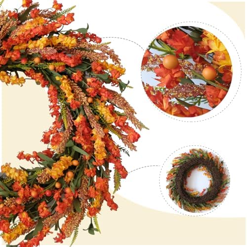 22 Inch Fall Wreath with Forsythia Flowers and Berries