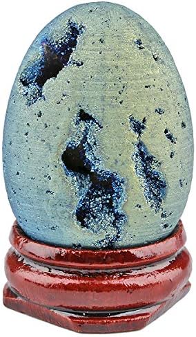 TUMBEELLUWA Druzy Agate Gemstone Titanium Coated Healing Crystal Egg Shape Light Blue
