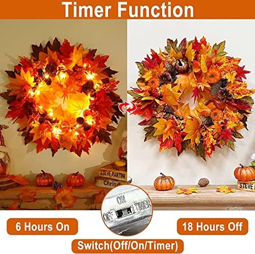 20 Inch Fall Wreath with LED Lights and Timer