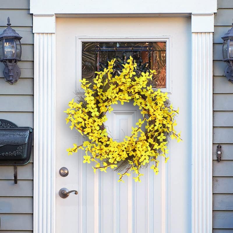16 Inch Yellow Forsythia Door Wreath on Grapevine