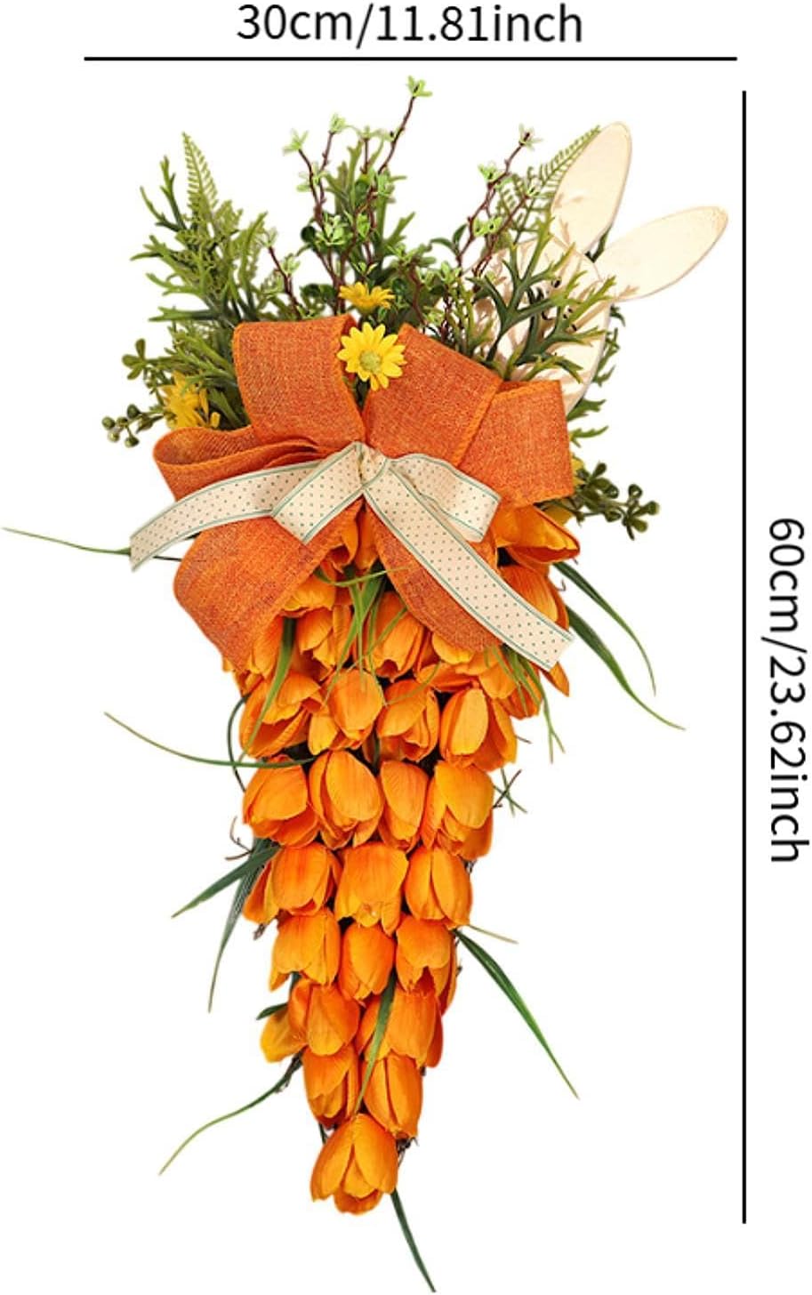 Tulip Carrot Easter Wreath Hanging Ornament with Bunny
