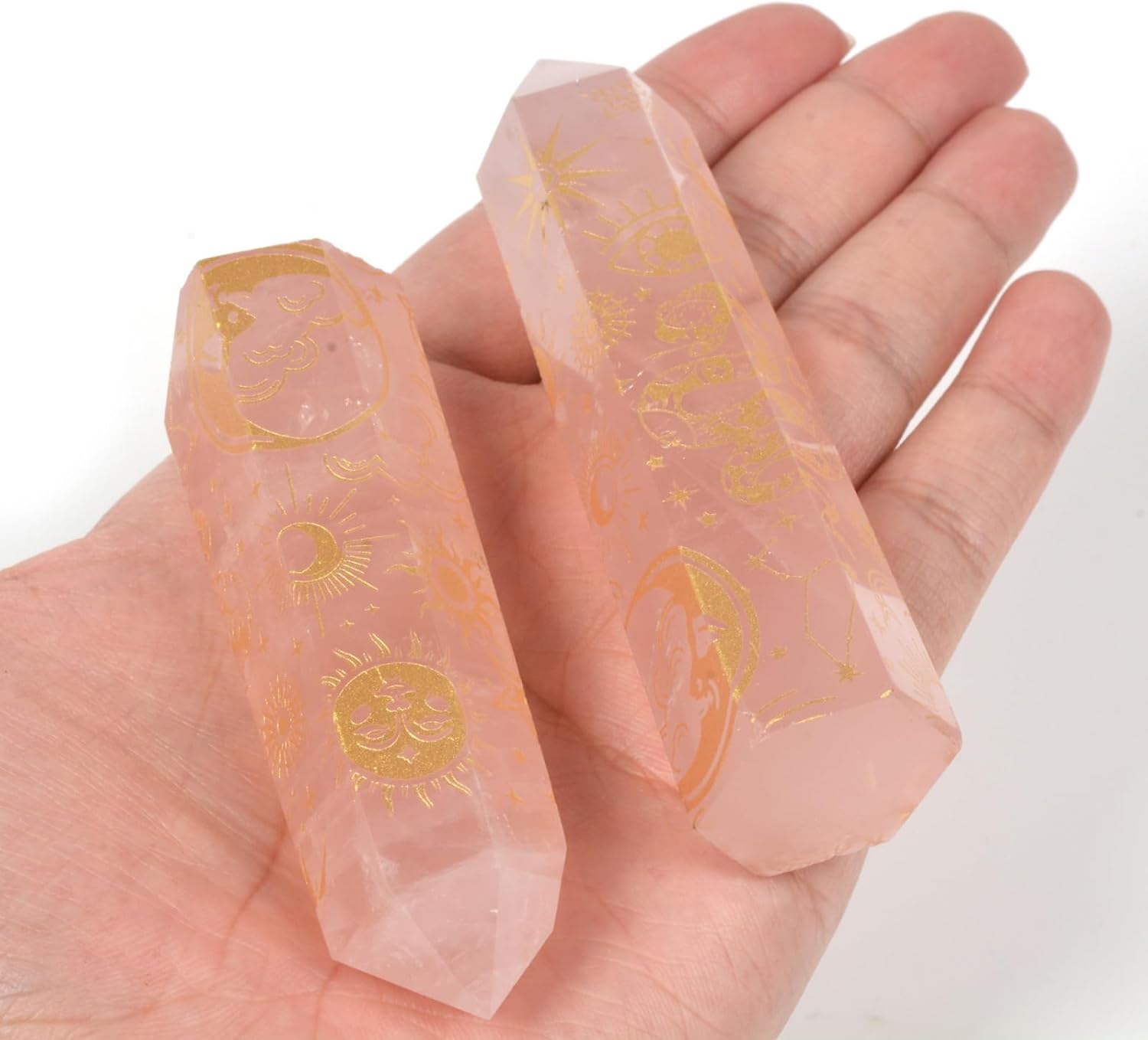 Rose Quartz Moon and Witch Crystal Tower for Healing and Energy