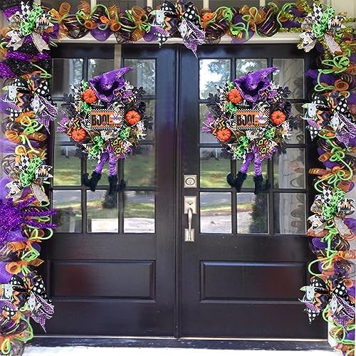 20 Inch Halloween Wreath with Witch Legs and Pumpkins