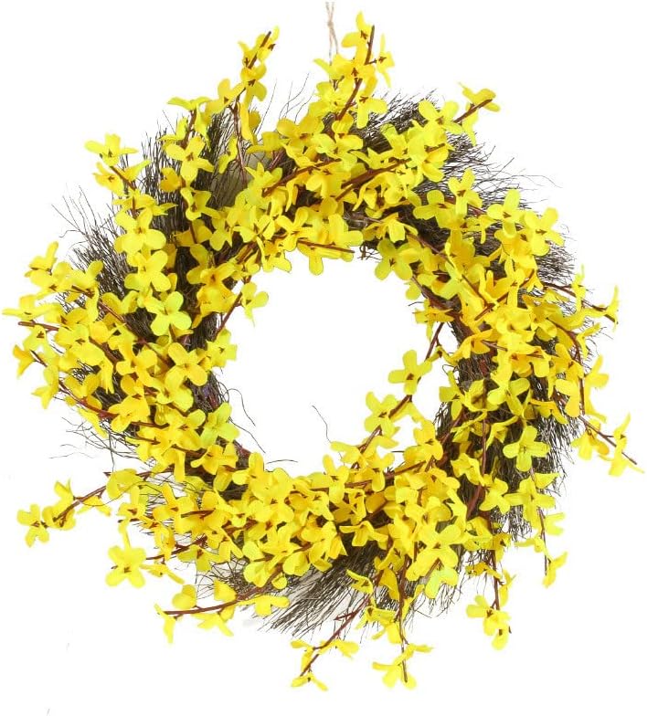 16 Inch Yellow Forsythia Door Wreath on Grapevine