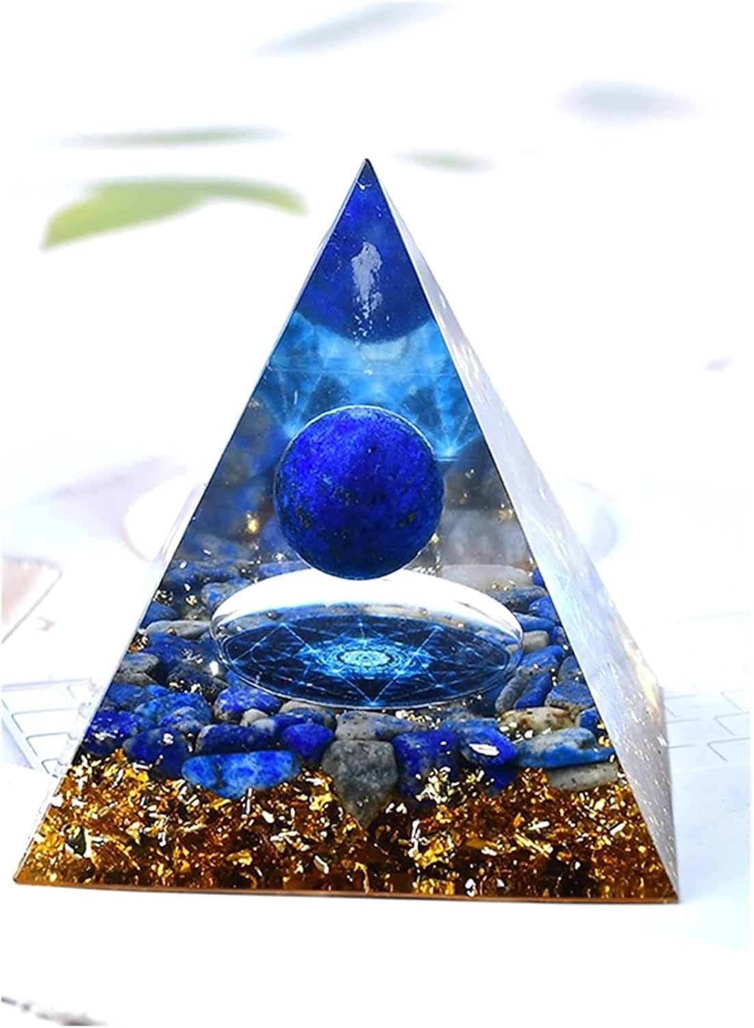PEKMAR Natural Crystal Lazuli Eye Stone 60mm Pyramid Decoration