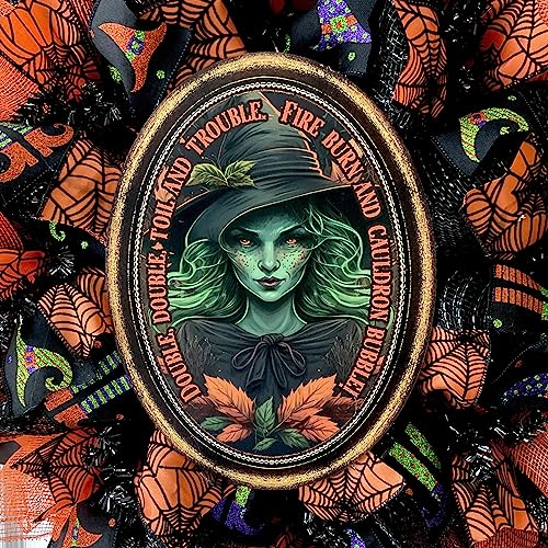 Double Double Toil and Trouble Witch Halloween Mesh Wreath
