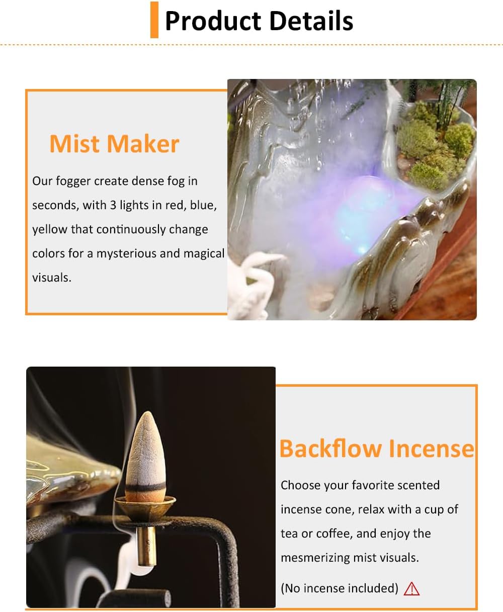 Elegant Crane Tabletop Water Fountain with LED Light and Mist