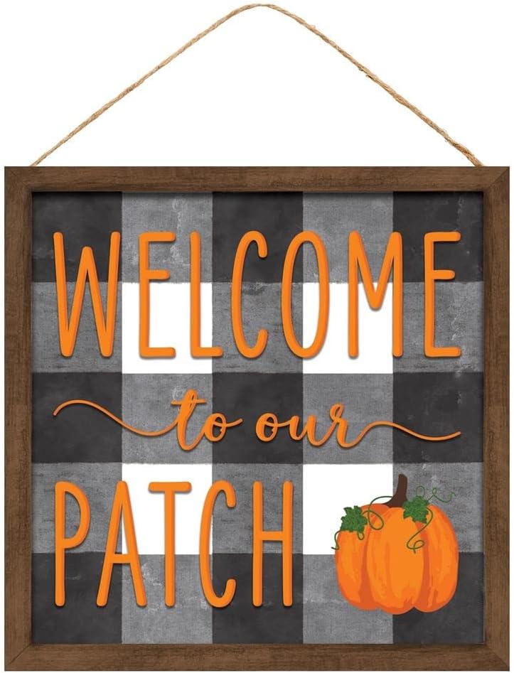 Welcome to Our Patch Sign 10x10 Wooden Buffalo Plaid