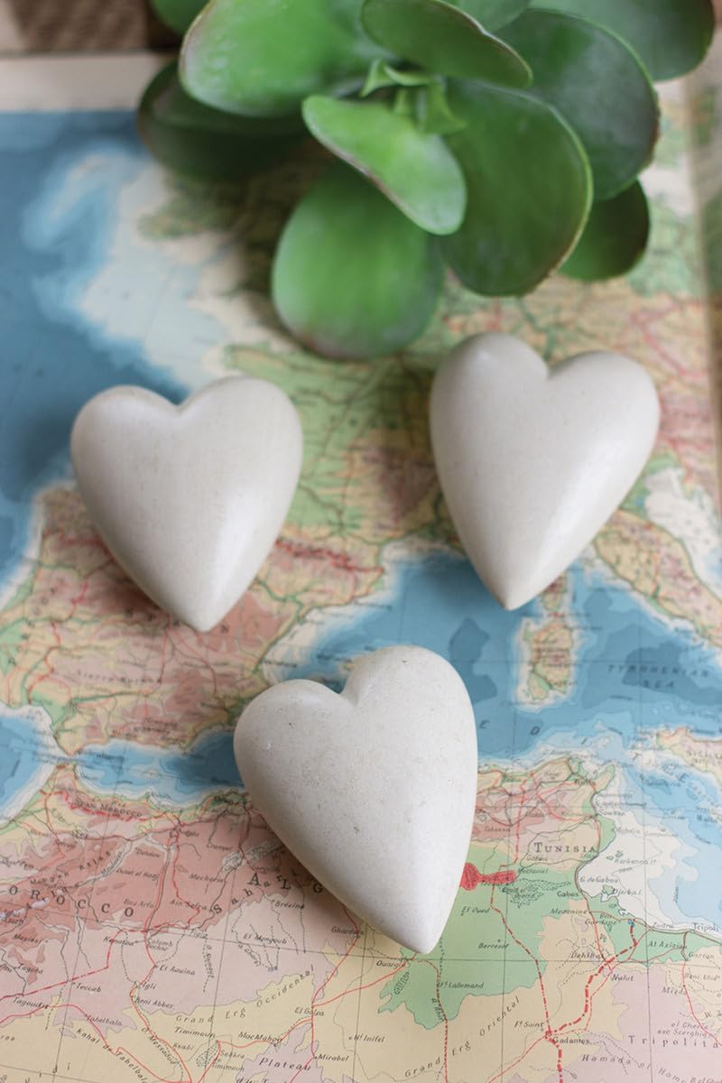 KALALOU Set of Six Hand Carved Stone Hearts Light Grey