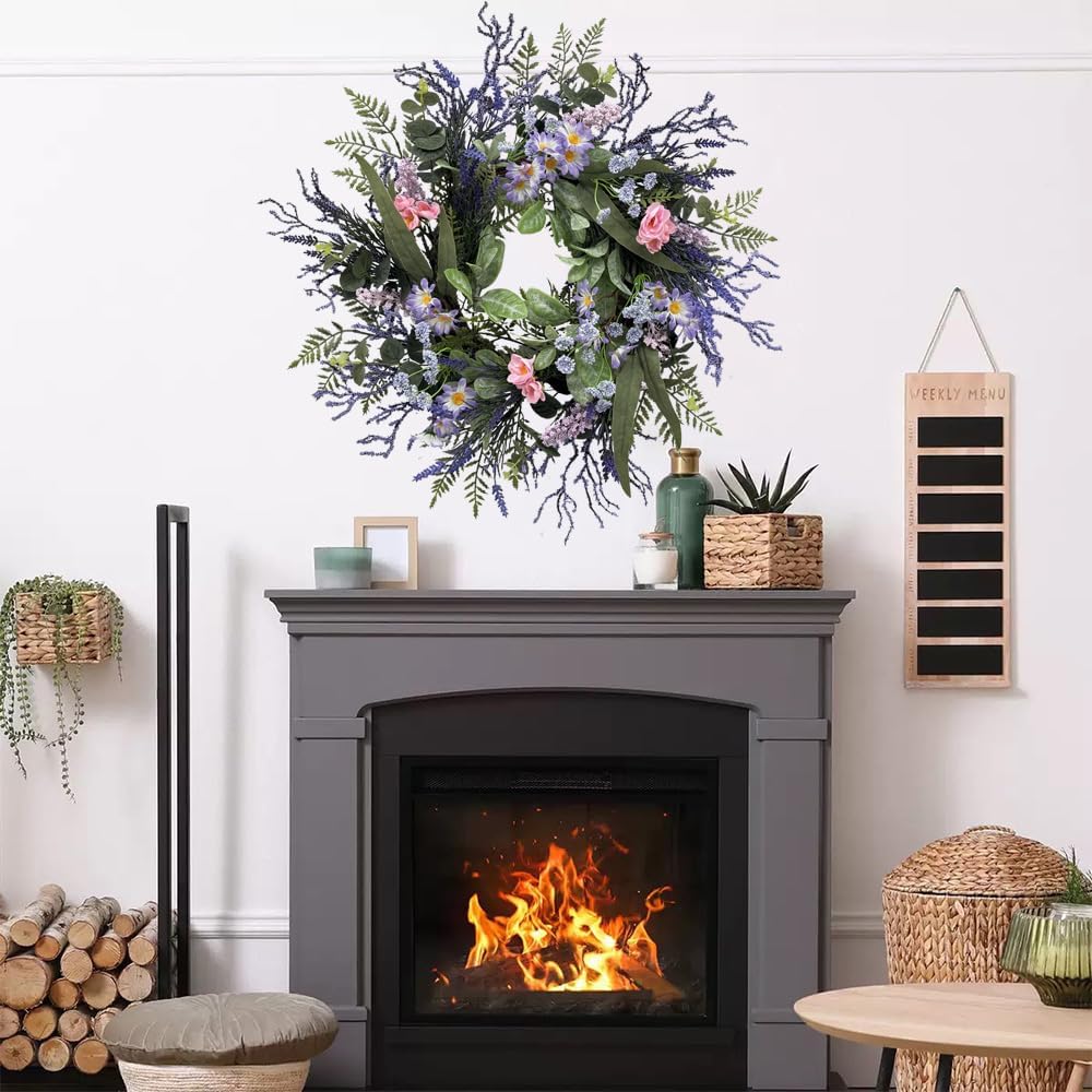 24 Inch Purple Front Door Wreath with Eucalyptus and Lavender