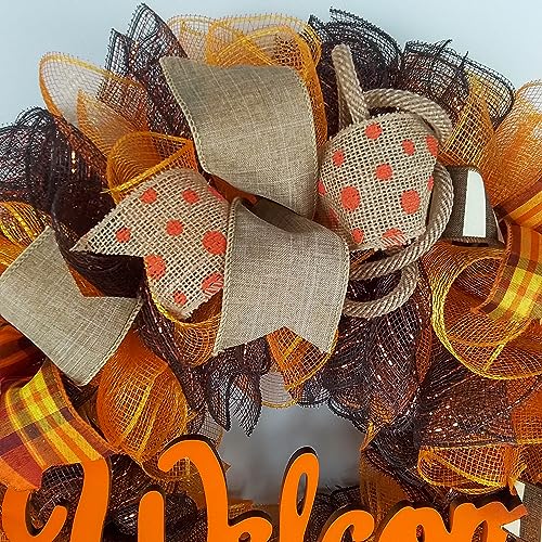 Fall Wreath Front Door Decor Orange Welcome Wreath